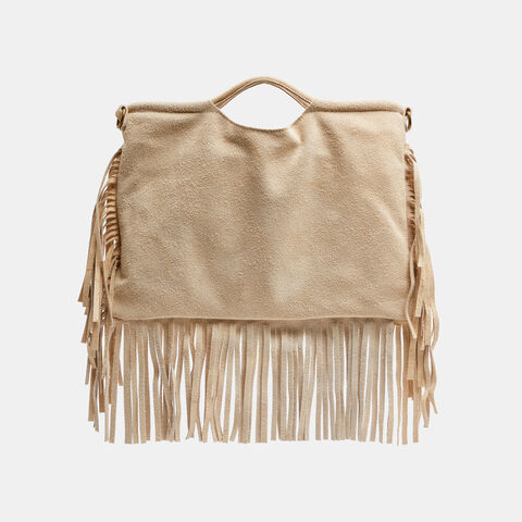 Bolso Con Flecos, Beige Bolso Con Flecos, Beige